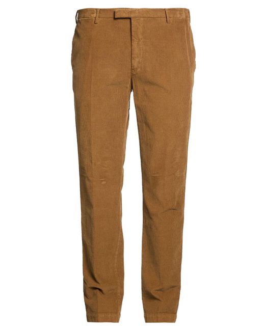 PT Torino Brown Camel Pants Cotton, Elastane for men
