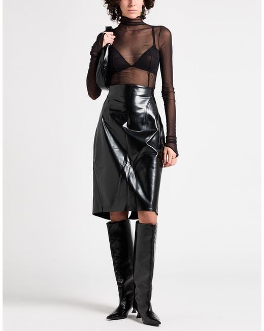Mugler Black Midi Skirt Polyurethane, Polyester