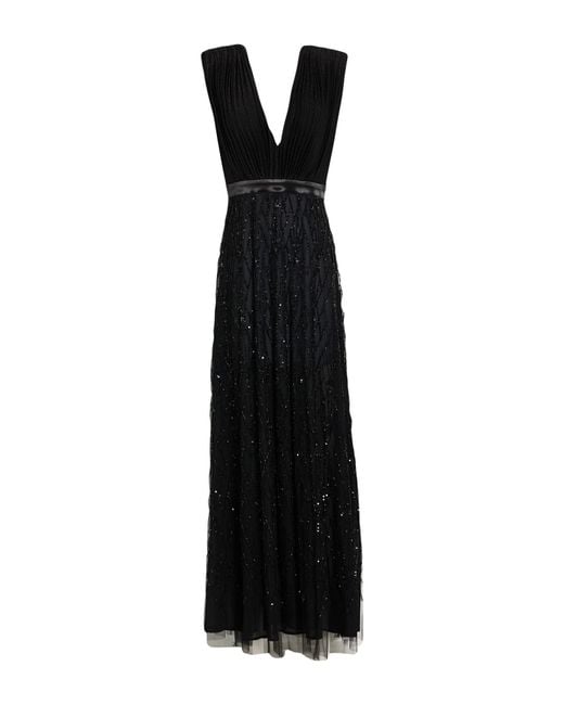 Elisabetta Franchi Black Maxi Dress Viscose, Polyester, Polyamide, Elastane, Glass