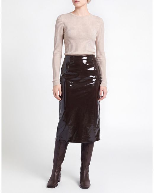 MSGM Black Dark Midi Skirt Polyurethane, Polyester