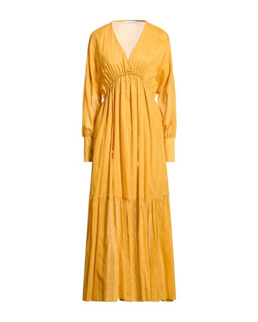 SKILLS & GENES Yellow Maxi Dress Viscose, Silk