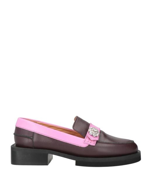 Ganni Purple Burgundy Loafers Leather