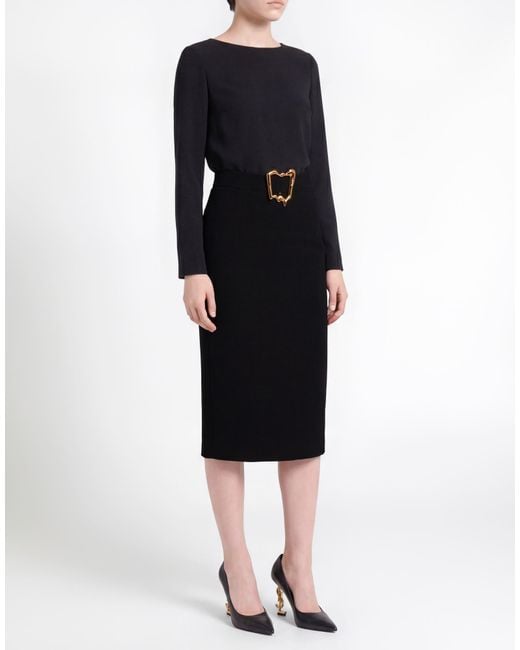 Moschino Black Midi Skirt Polyester, Elastane