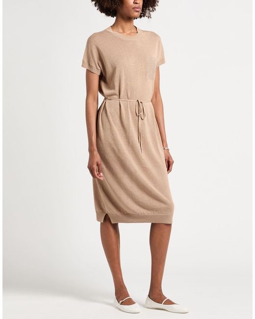 Peserico Natural Midi Dress Metallic Fiber, Linen, Cotton