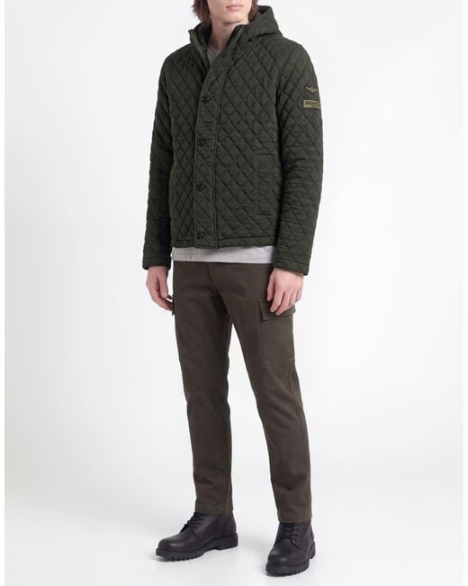 Aeronautica Militare Green Puffer Polyester, Cotton, Elastane for men