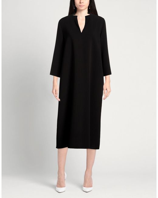 AVOLIO Milano Black Midi Dress Wool