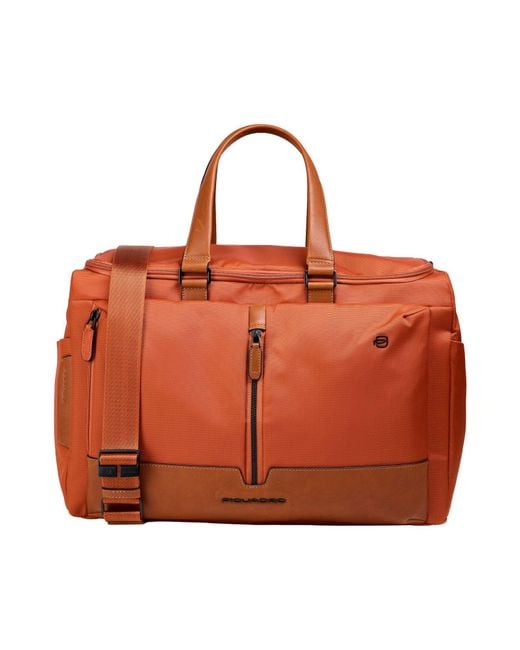 Piquadro Orange Rust Duffel Bags Cow Leather, Eva (Ethylene for men