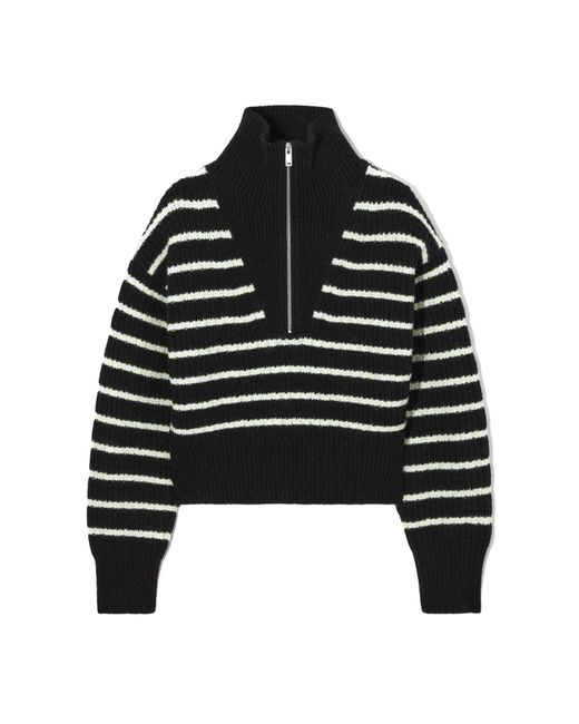 COS Black Half-zip Funnel-neck Wool Sweater
