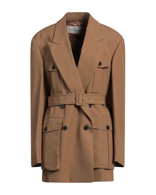 Dries Van Noten Brown Khaki Coat Polyester, Wool