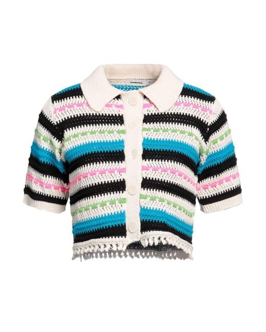 Sandro Blue Cropped cardigan aus einer gehäkelten baumwollmischung mit streifen