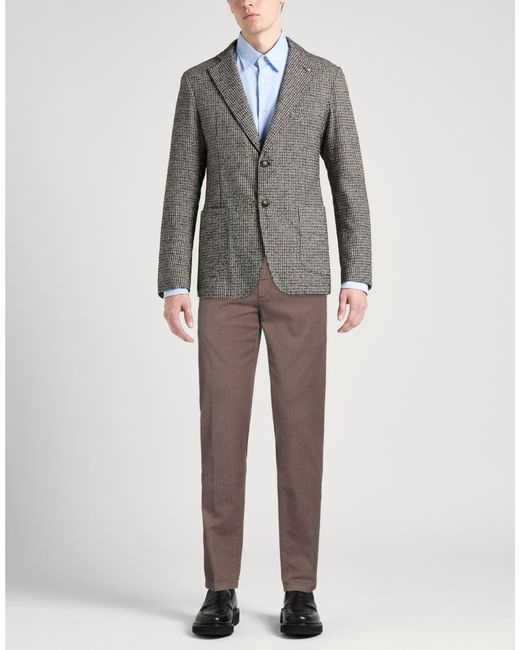 Siviglia Brown Herringbone Tapered Slim-Fit Chino Pants for men