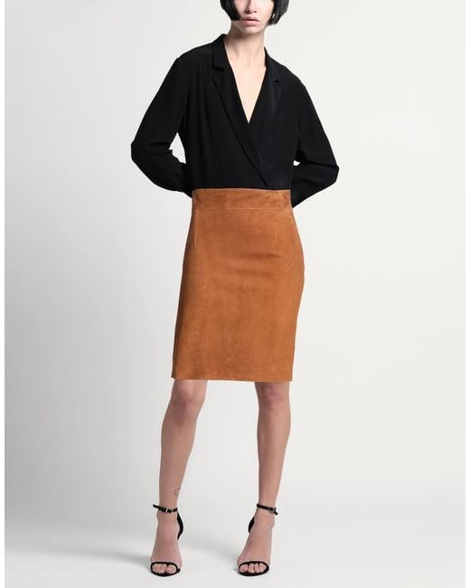Tagliatore 0205 Brown Camel Midi Skirt Lambskin