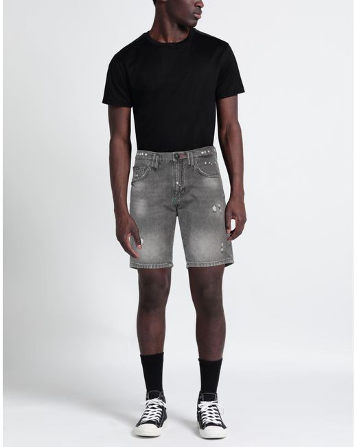Philipp Plein Gray Steel Denim Shorts Cotton, Polyester for men