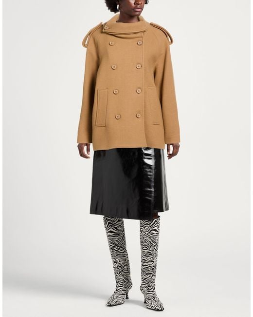 Dondup Brown Camel Coat Virgin Wool, Polyamide, Cashmere
