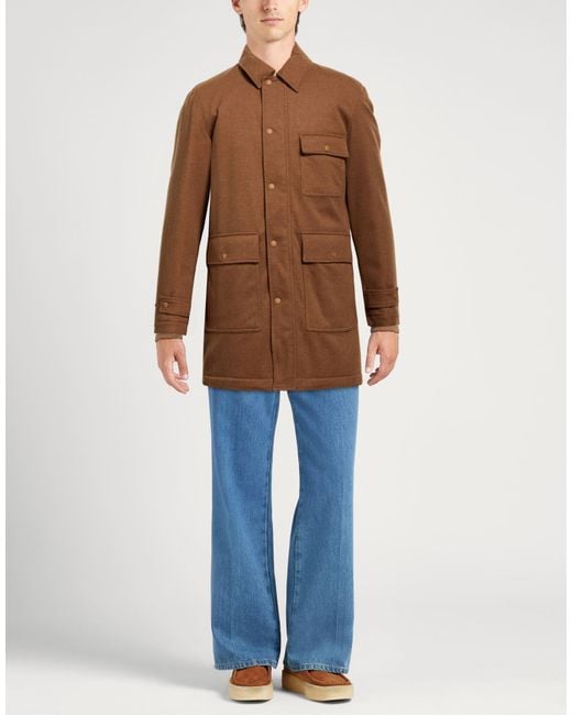 Woolrich Brown Camel Coat Virgin Wool for men