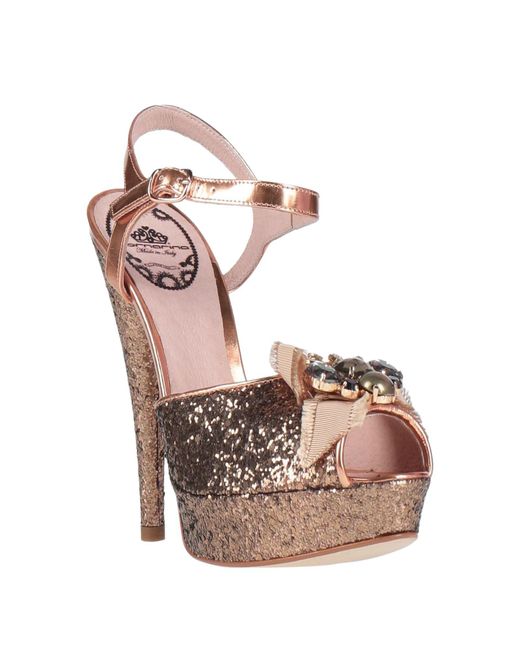 Fornarina Pink Bronze Sandals Leather, Textile Fibers