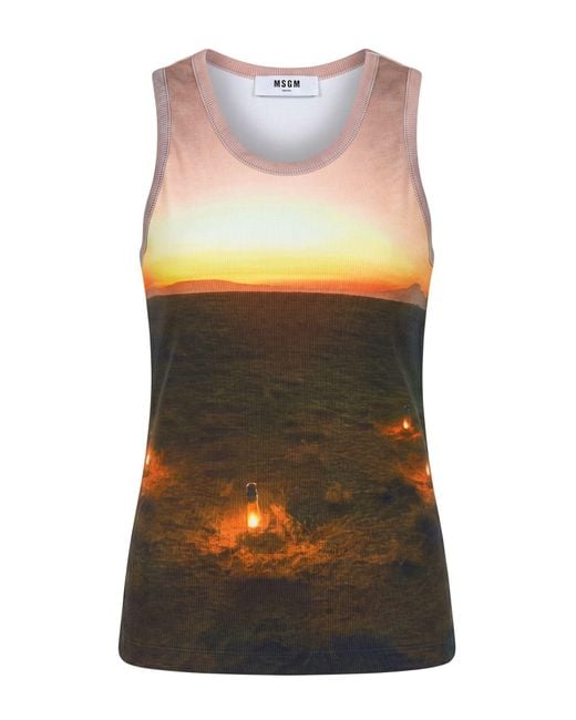 MSGM Yellow Dark Tank Top Cotton, Elastane