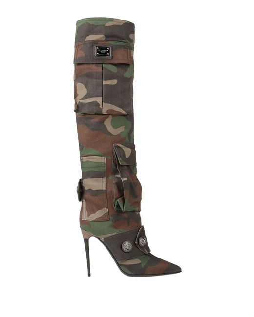 Dolce & Gabbana Green Military Boot Cotton, Calfskin, Elastane