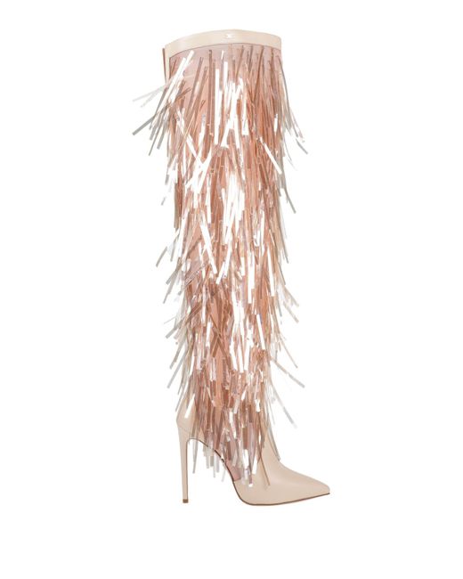 Elisabetta Franchi White Boot Leather, Textile Fibers