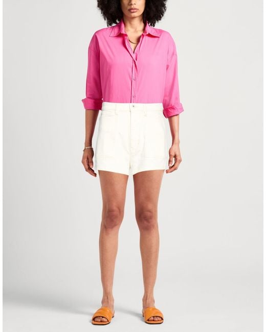 KENZO White Ivory Denim Shorts Cotton, Elastane