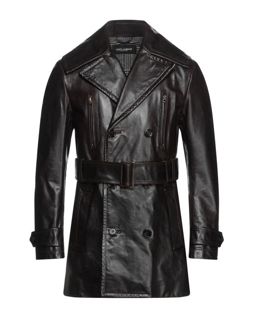 Dolce & Gabbana Leather Overcoat in Dark Brown (Brown) for Men | Lyst