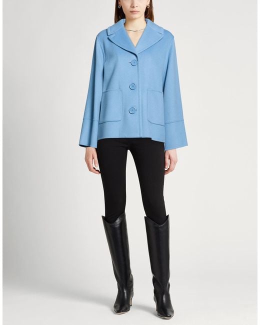 Max Mara Blue Slate Coat Virgin Wool