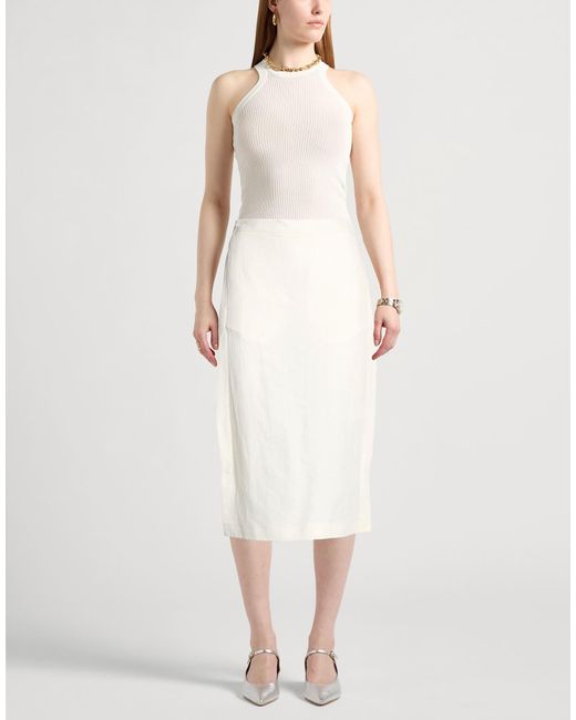 Suoli White Cream Midi Skirt Linen, Lyocell, Cotton