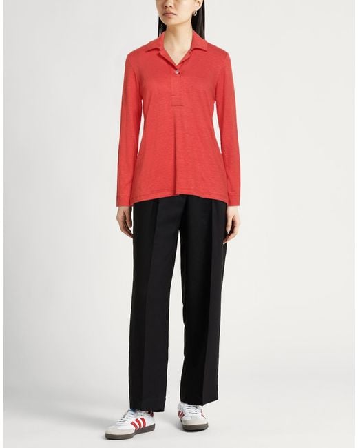 Fedeli Red Polo Shirt Linen, Elastane