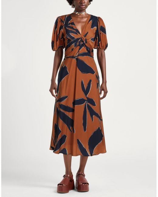 Ba&sh Natural Camel Midi Dress Polyester