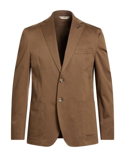 Paoloni Brown Blazer Cotton, Elastane for men