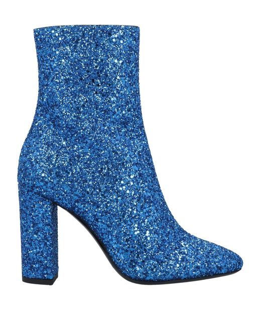 Saint Laurent Blue Lou Glittered Ankle Boots