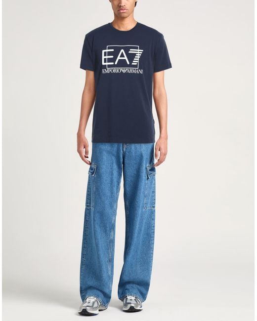 EA7 Blue T-Shirt Cotton, Elastane for men