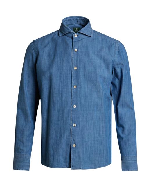 Luigi Borrelli Napoli Blue Denim Shirt Cotton for men