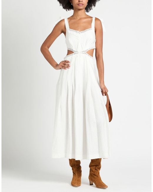Sandro White Midi Dress Viscose, Linen, Polyamide, Polyester