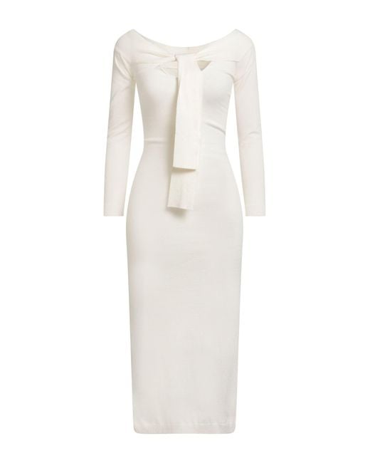 Gaelle Paris White Noir Midi Dress Viscose, Polyester, Polyamide
