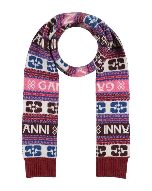 Ganni Red Scarf Wool, Recycled Wool, Recycled Polyamide