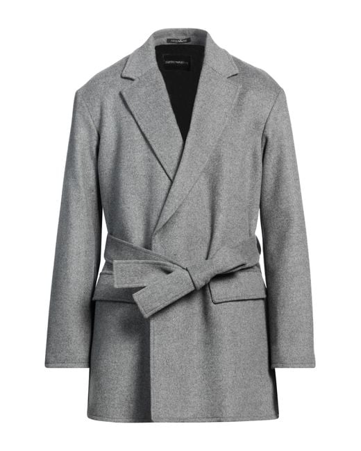 Emporio Armani Gray Coat Virgin Wool, Polyester for men