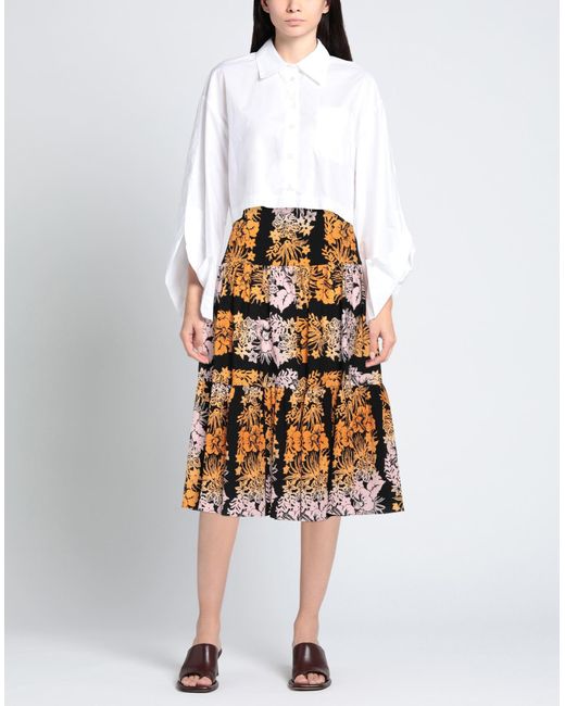 Sandro Orange Gathered Floral-print Cotton-blend Seersucker Midi Skirt