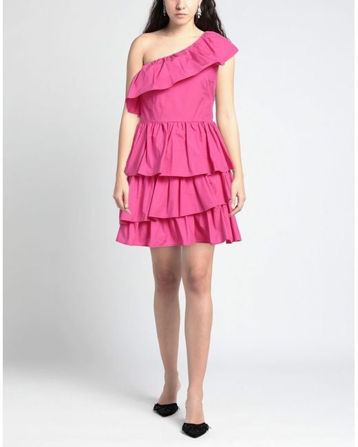 White Wise Pink Fuchsia Mini Dress Cotton