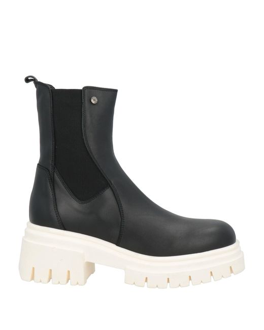 Manila Grace Black Ankle Boots Leather
