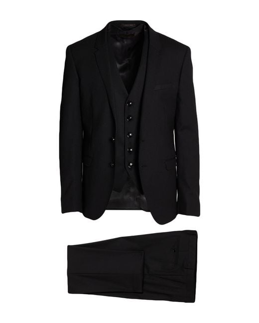 Trussardi Black Suit Wool, Elastane for men