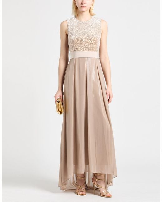 Peserico Natural Maxi Dress Polyester, Metallic Fiber, Elastane
