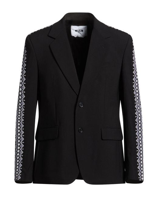 MSGM Black Blazer Virgin Wool, Elastane for men