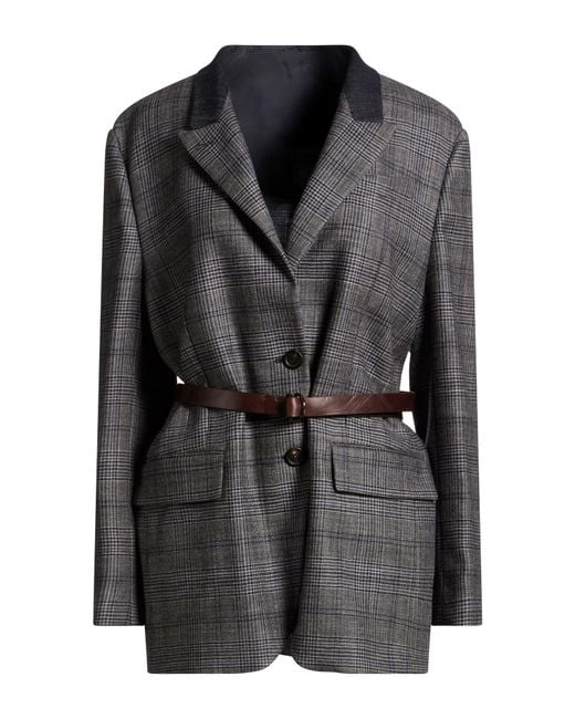 Brunello Cucinelli Black Blazer Virgin Wool, Cotton, Leather, Brass