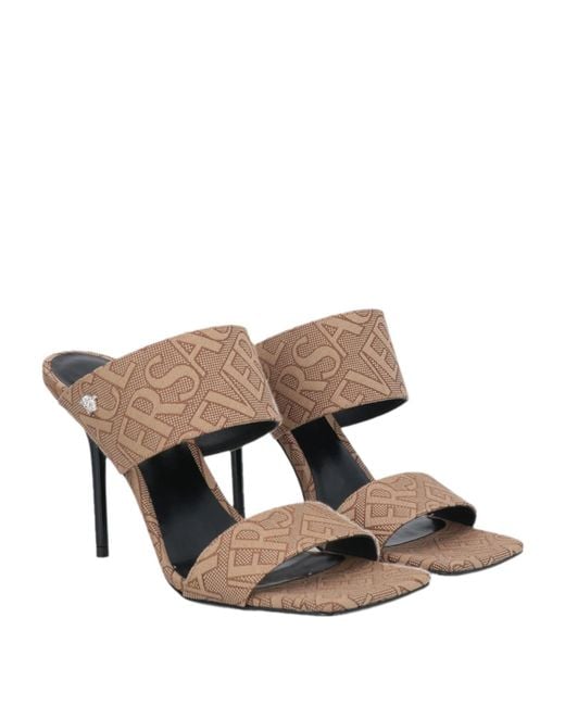 Versace Brown Camel Sandals Textile Fibers