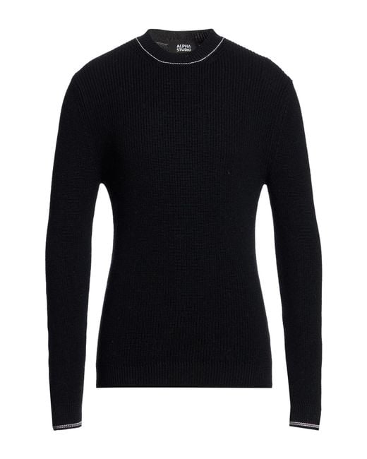 Alpha Studio Black Sweater Merino Wool for men