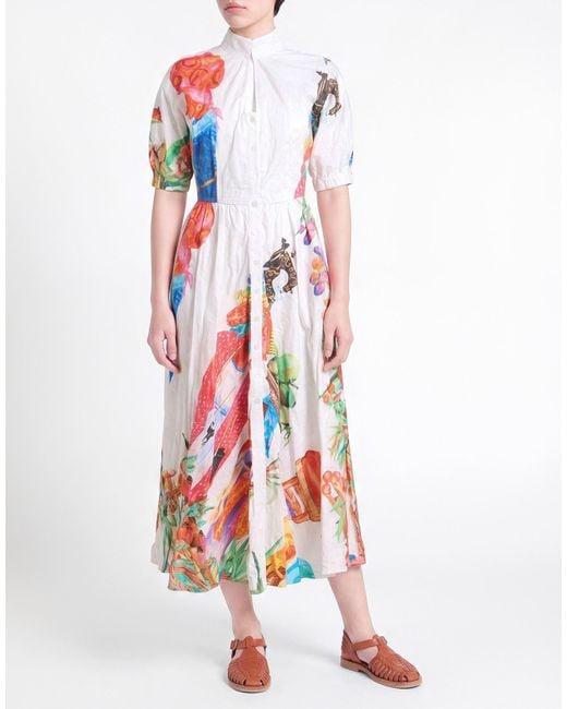 Stella Jean White Midi Dress Cotton