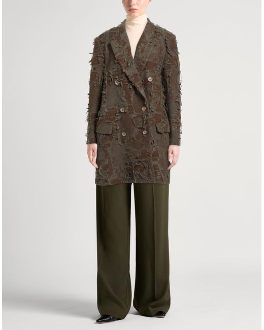 Uma Wang Brown Khaki Coat Virgin Wool, Wool, Cotton, Polyamide