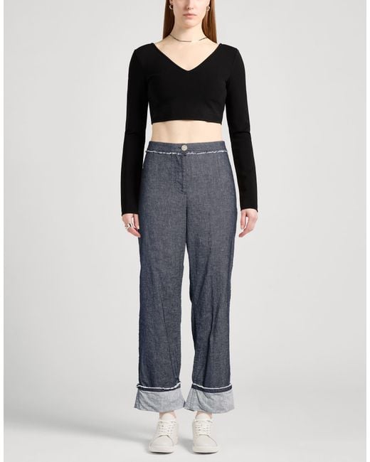 Missoni Blue Pants Linen, Cotton, Elastane