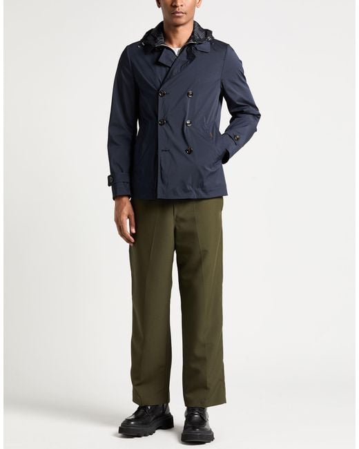 Moorer Blue Midnight Overcoat & Trench Coat Polyester, Elastane for men